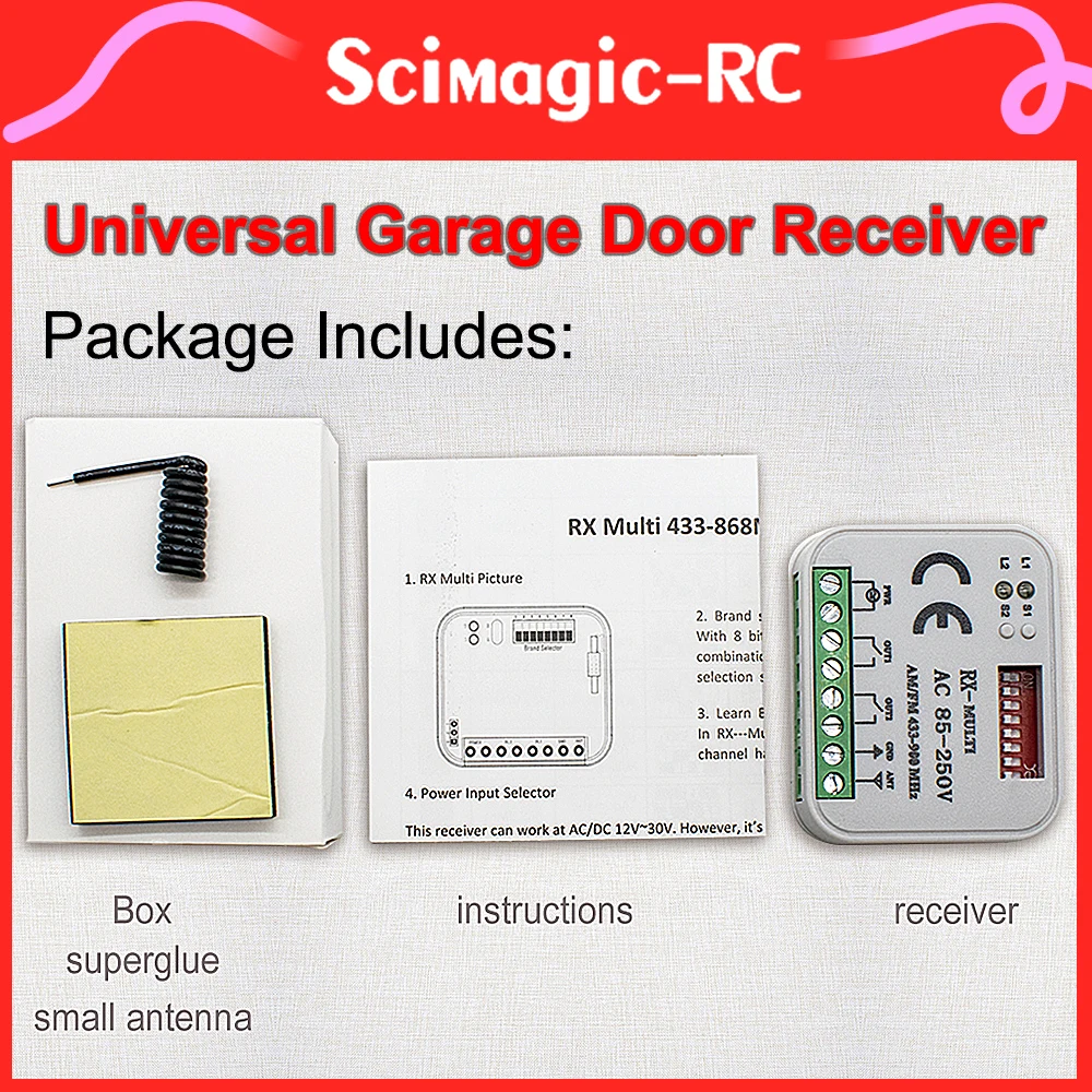 

Universal 433-900MHz Garage Door Receiver RF or WiFi Remote Control Switch AC 9-30V AC 85-250V for Smart Life Alexa Google Home