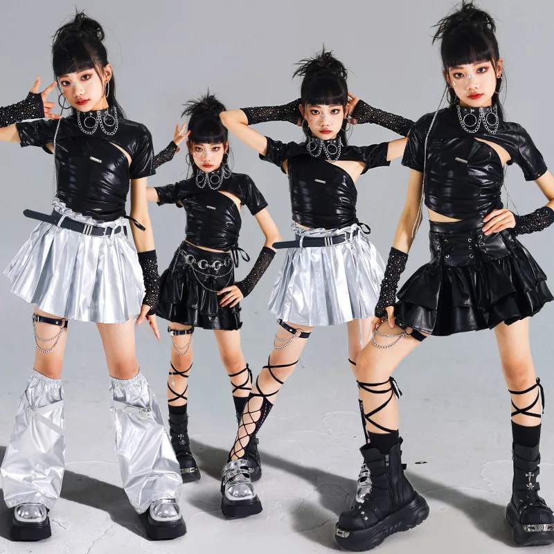 ملابس رقص الجاز Kpop مرحلة الأداء الفتيات ملابس الأطفال العصرية البدلة مشرق المحاصيل الأعلى السراويل الاطفال عرض الرقص زي #2