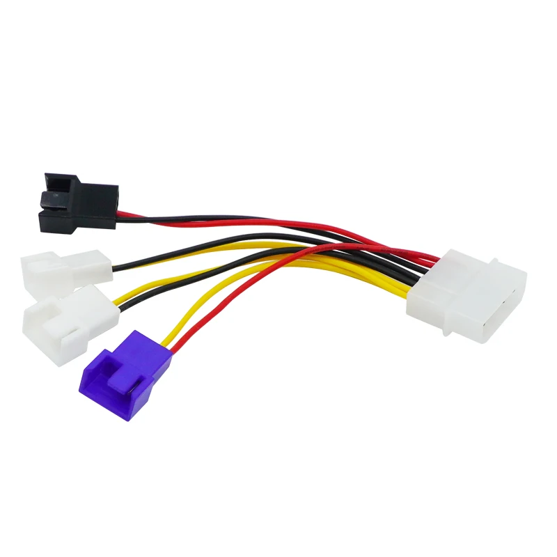 IDE 4Pin Molex To 4 Port 3Pin Computer Fan Power Supply Cable 2-port 12V 7V 5V Speed Reduction Lines Deceleration Cord 22AWG