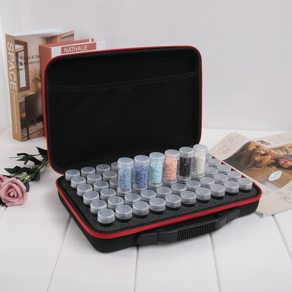 

60 Beads The Tote Bag Bottle Storage Box Painting Embroidery Line Display Case Red
