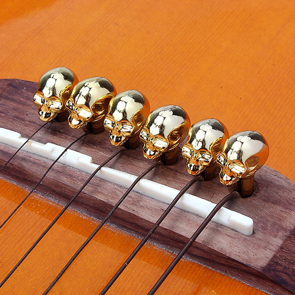 

6pcs Zinc Alloy Skull Head Pins For Acoustic Guitar Mandolin Replacement Pegs Accessories Golden Durable Metal Guitar Bridge