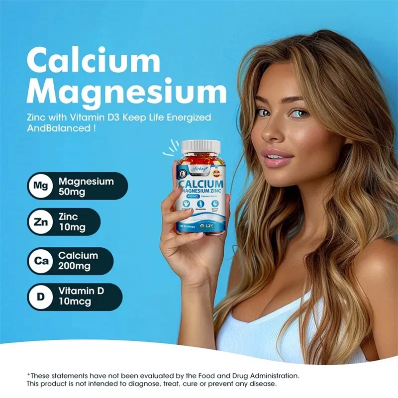 Calcium Magnesium Zinc Gummies - Stress & Anxiety Relief Support Strong Bones Joint and Heart Health