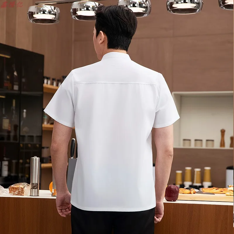 Giacca da cuoco estiva a maniche corte in rete sottile e traspirante per catering, ristorante, mensa, pasticceria, panettiere, abbigliamento da lavoro, abbigliamento da cucina