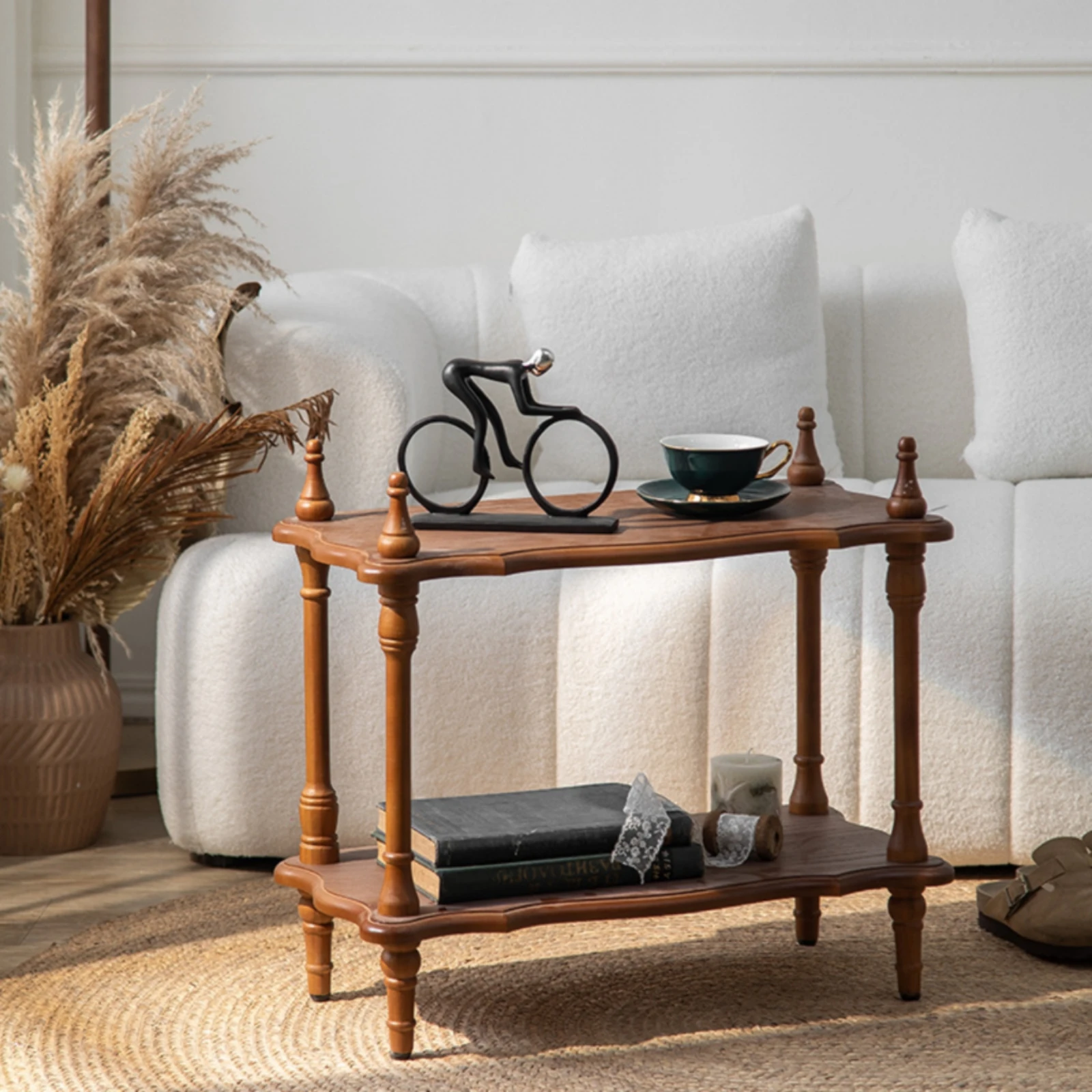 Wooden Shelf with Two Tiers Decorative Open Display Storage Rack Open Shelving Compact Furniture Multifunctional