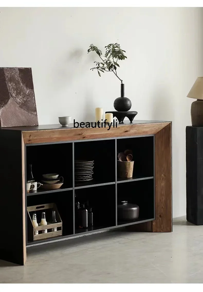 K185 Oak Black Console House Style Sideboard Cabinet Model Room Storage Cabinet Altar Plaid Storage