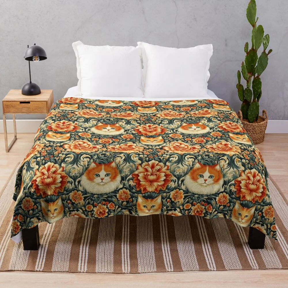 

Beautiful Vintage Cat Floral Wallpaper Pattern Throw Blanket Bed Luxury St Moving Blankets