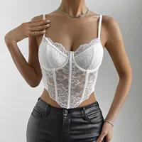 French Sexy Lace Underwire Rhomboid Fishbone Crop Top Backless Hottie Perspective Corset Red V-neck Elegant and Temperament Vest - Image 5