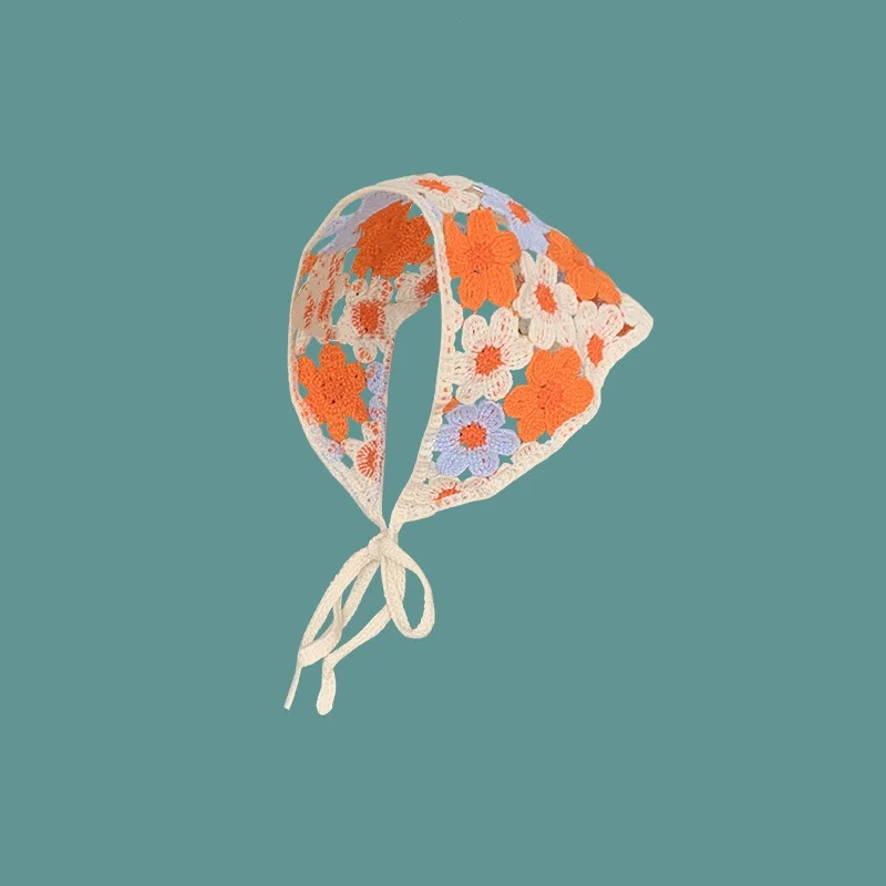 Koreanisches süßes, niedliches, handgefertigtes, gehäkeltes, hohles Dreieck-Stirnband, Handtuch für Frauen und Mädchen, Blumen-Kopftuch, Haar-Accessoires