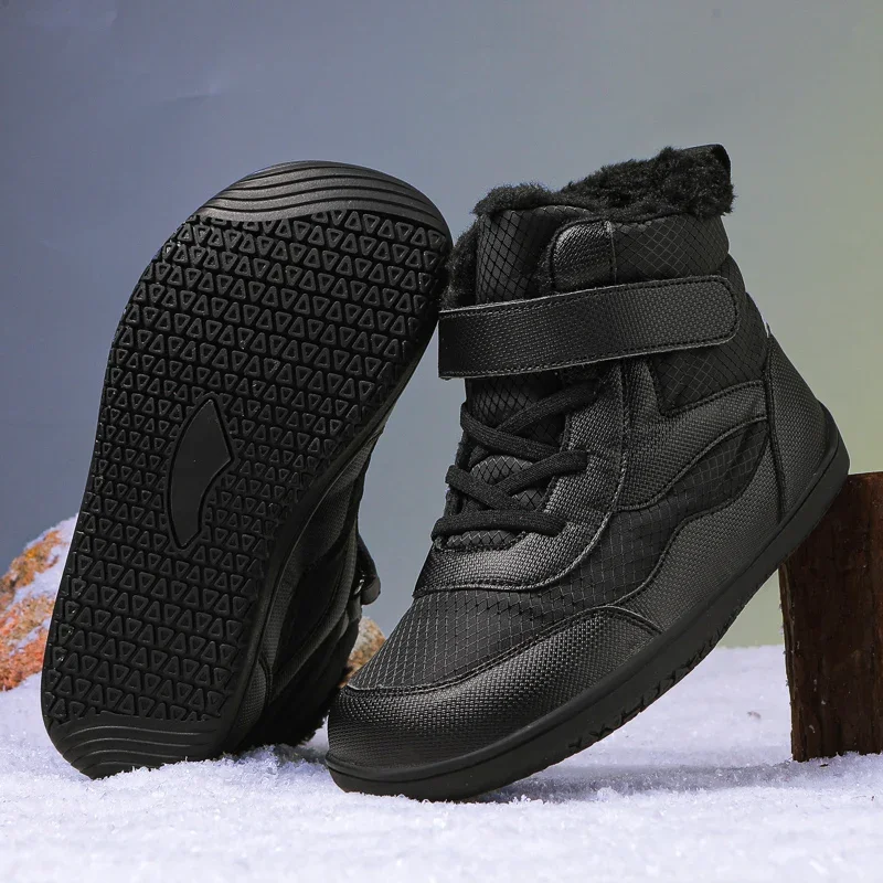 Boys Girls Winter Snow Boots Wide Toe Barefoot Insulated Waterproof Fur Lined Shoes for Kids Cold Weather Outdoor Sneakers