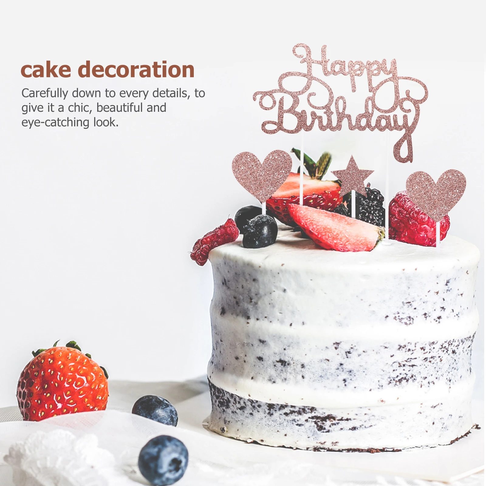 

Love Birthday Cake Insert Cupcakes Star Topper Plastic Hearts and Stars Toppers