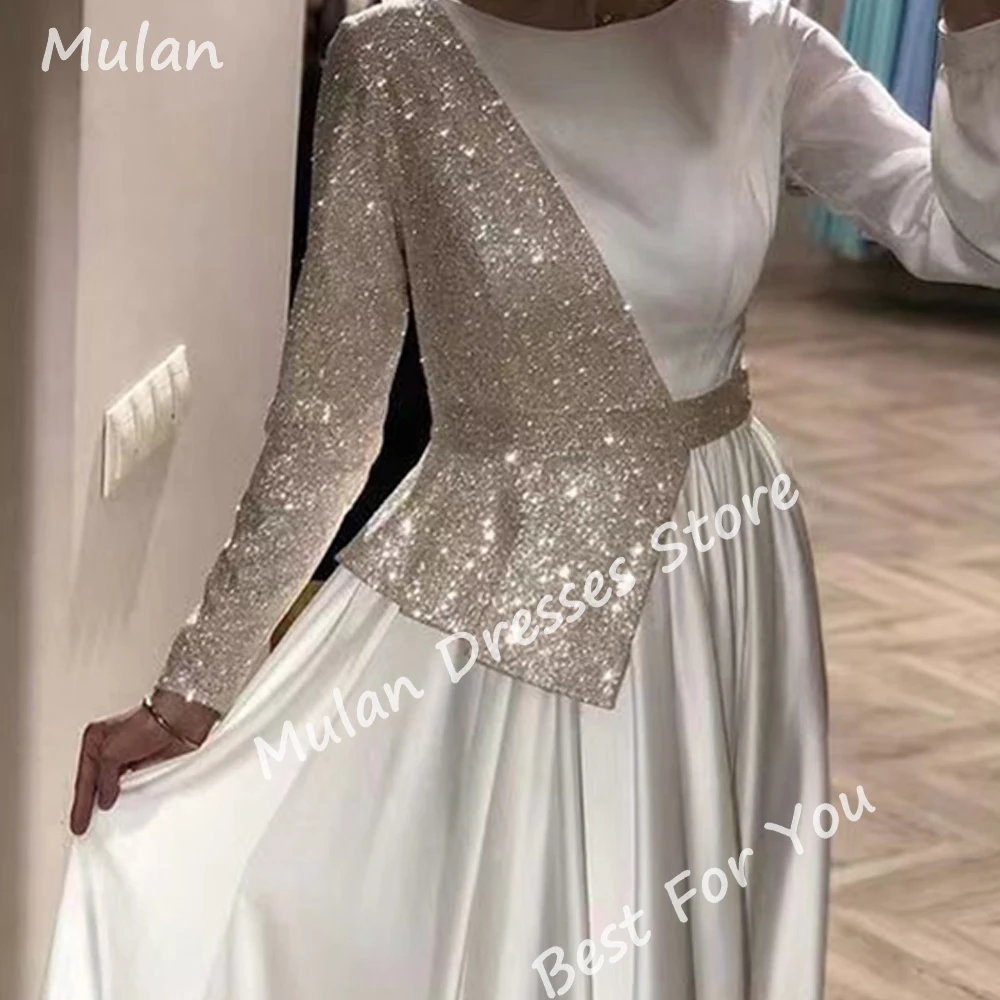 Sparkle Long Ivory abiti da sera per le donne scollo a barca lunghezza del pavimento a-line eventi speciali Prom Party Dress Wedding Gala 2024