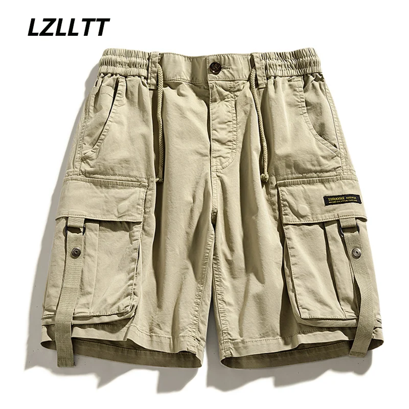 

Summer Mens Solid Cargo Shorts Men Fashion Army Casual Tactical Shorts Elastic Waist Outwear Bermuda Joggers Military Short Male