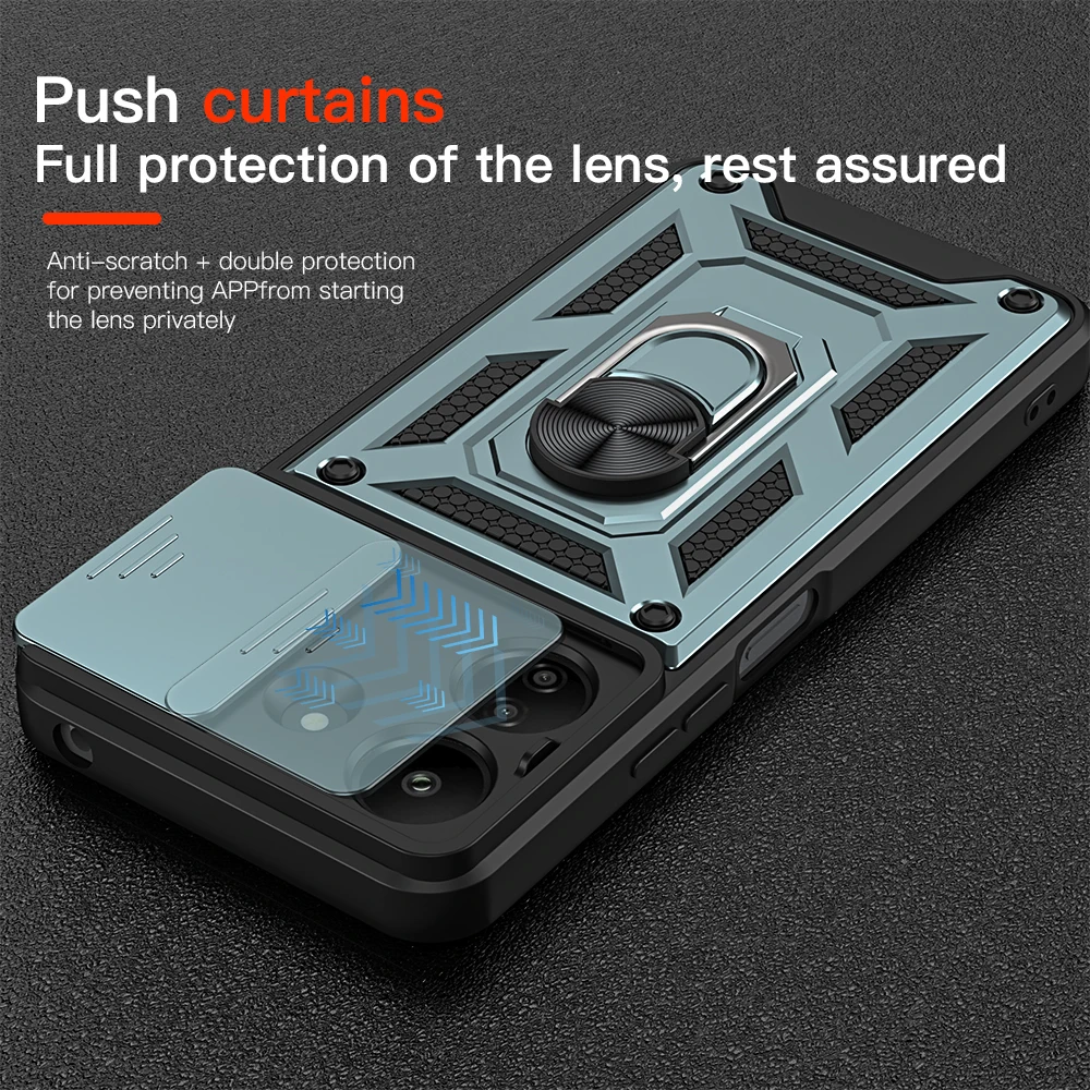 KEYSION Shockproof Armor Case for Xiaomi POCO C65 C51 C50 Slide Camera Protection Ring Stand Phone Cover for Redmi 13C 12C 10C