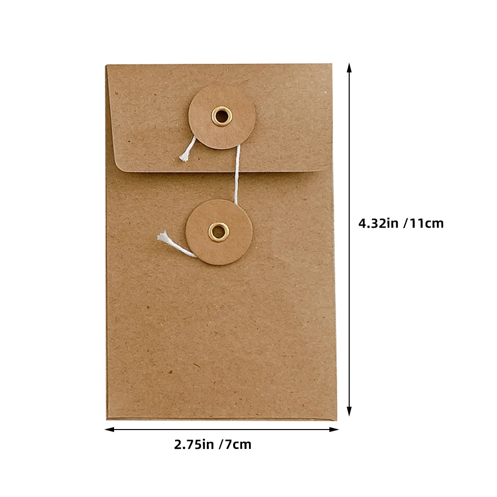 5Pcs Kraft Paper Envelopes Vintage Document Bags String Tie Closure Small Square for Office Wedding Card Invitations