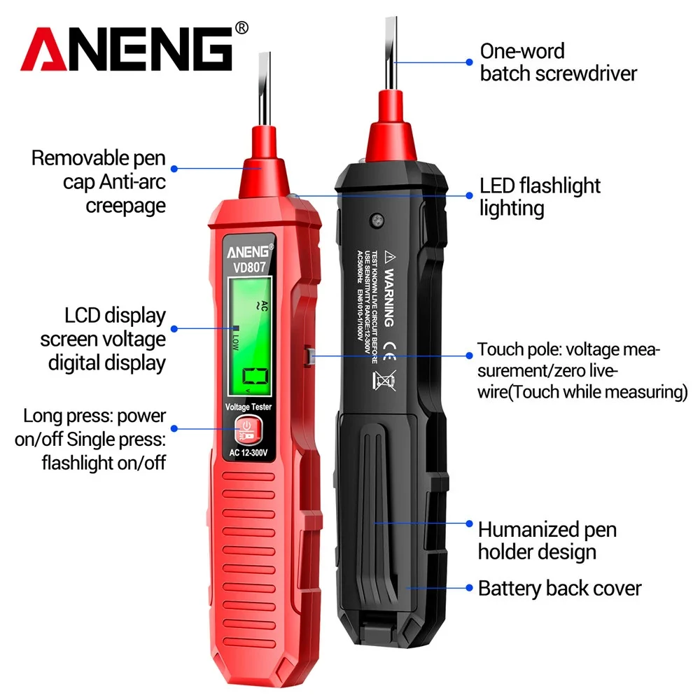 ANENG VD807 Digital Voltage Detectors Electric Tester Pen AC 24-300V Portable Screwdriver Indicator NCV Electroprobe Tools