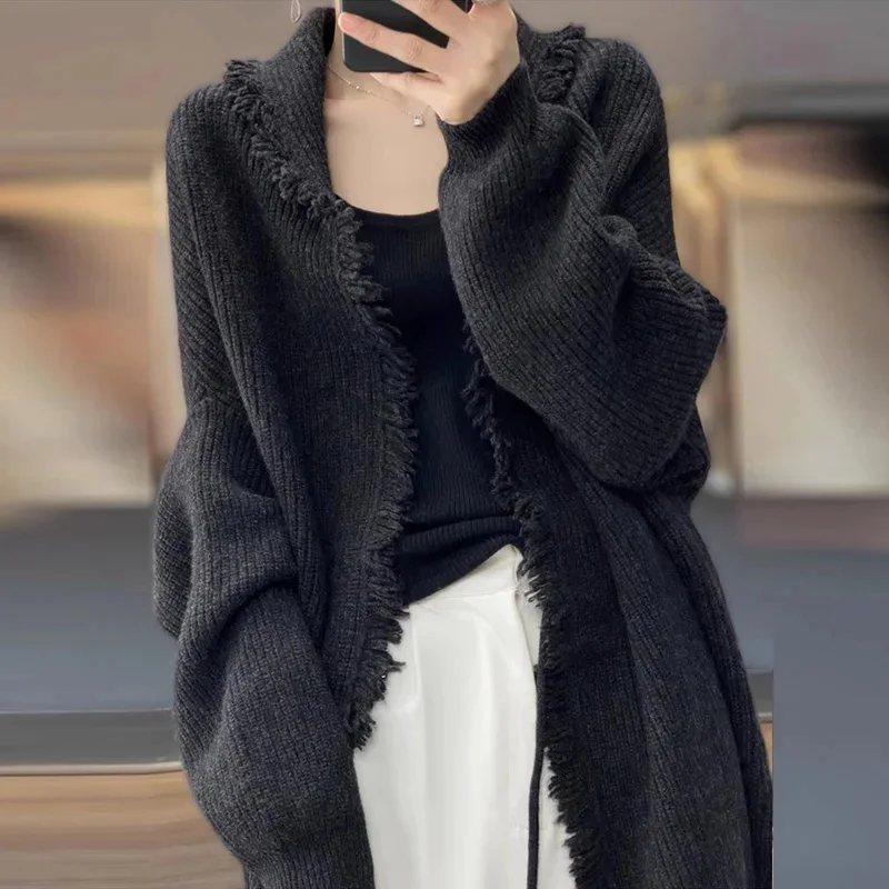 Women\'s Cashmere Knitted Cardigan Autumn Winter Lazy Loose Casual Fashion Sweaters 2023 New Simple All-match Knitwear