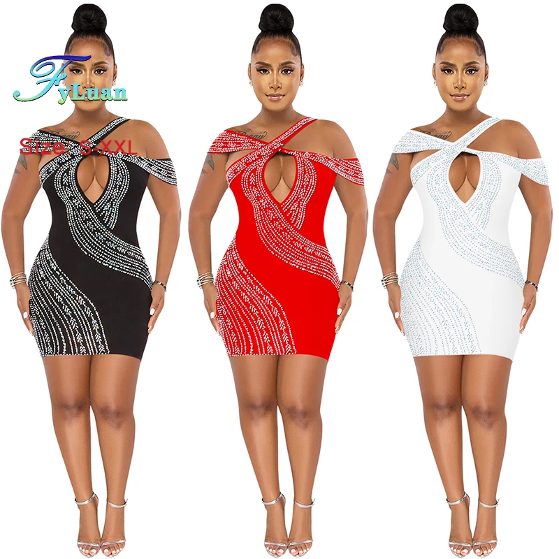 2025 Elegant Sexy Women Backless Bodycon Mini Dress Hot Rhinestones Crystal Cross Bandage Diamonds Dresses Evening Prom Clothes