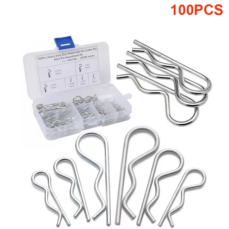 100PCS Metal Pins R-type Cotter Pins Wave Latch Bolt Locking Pin Split Pin Tractor Clip Mechanical Hitch Pin R Type Pin