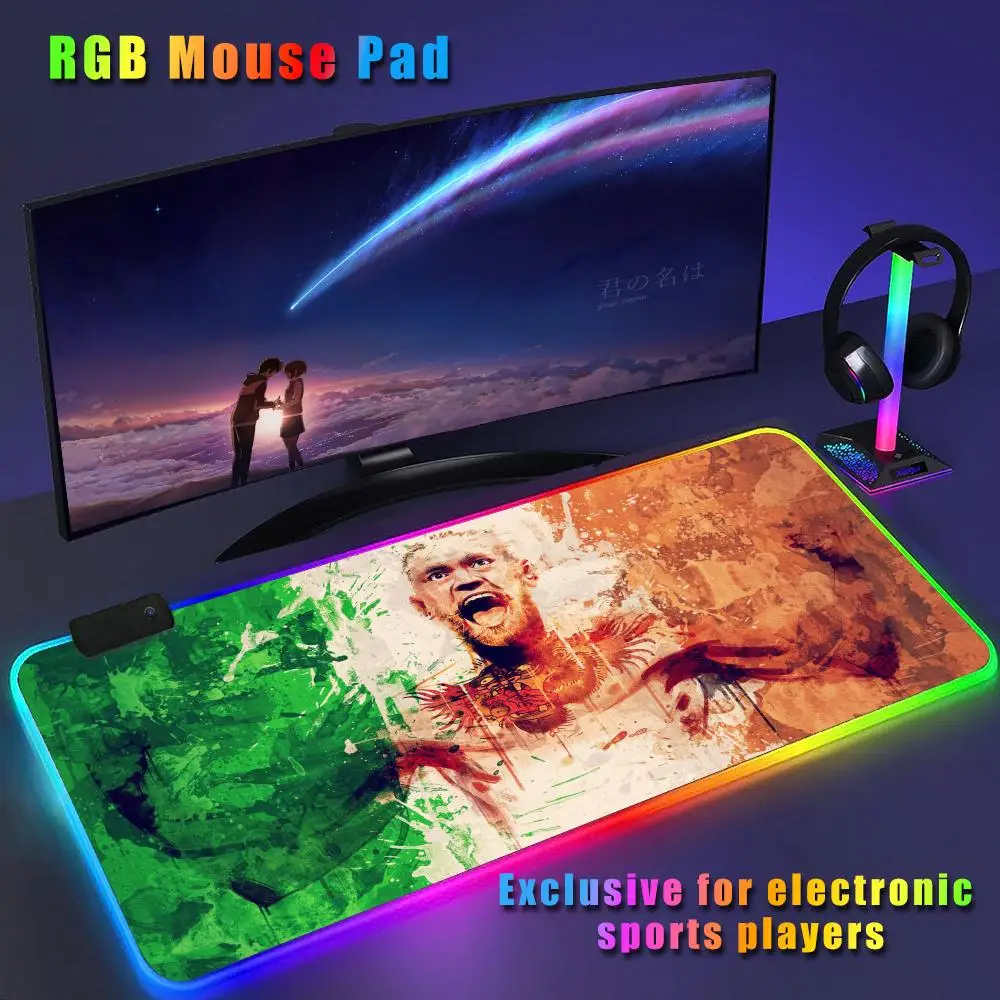 U-UFC c-conor mcgregor Mouse Pad CS-GO anime character luminous mouse pad super large RGB office game competitive keyboard pad