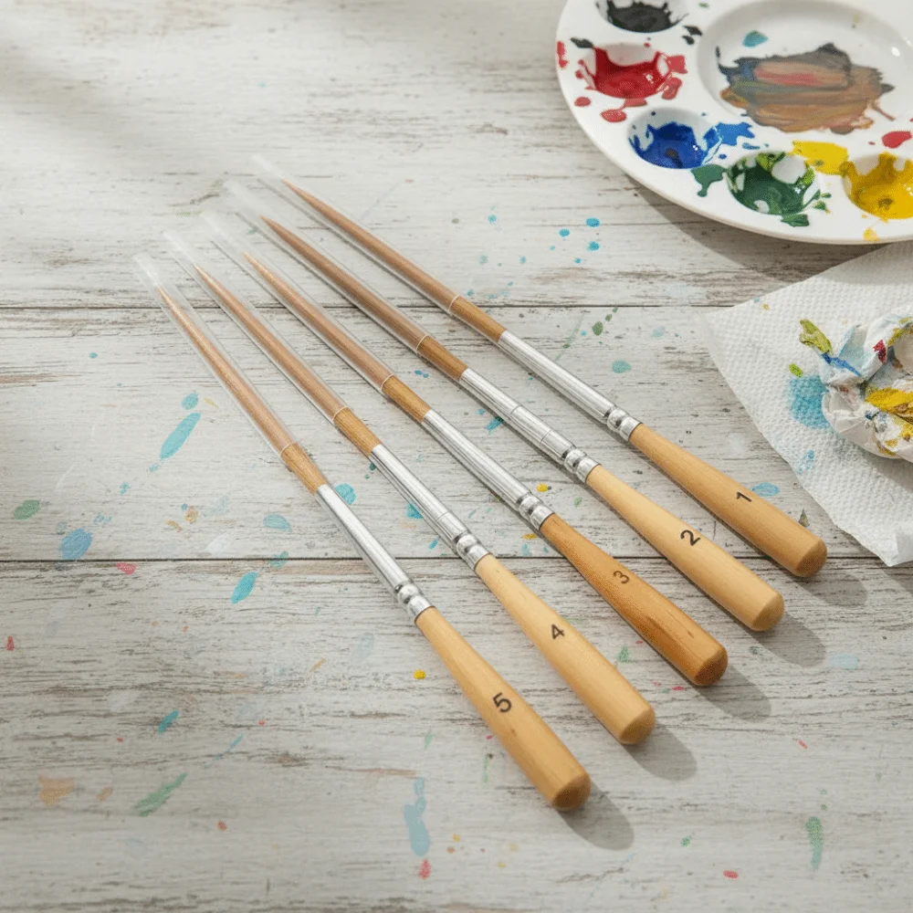 

5Pcs Soft Elastic Bristles Long Line Brush Set Wood Handle Creating Edge Border Watercolor Drawing Brushes Smooth Strokes