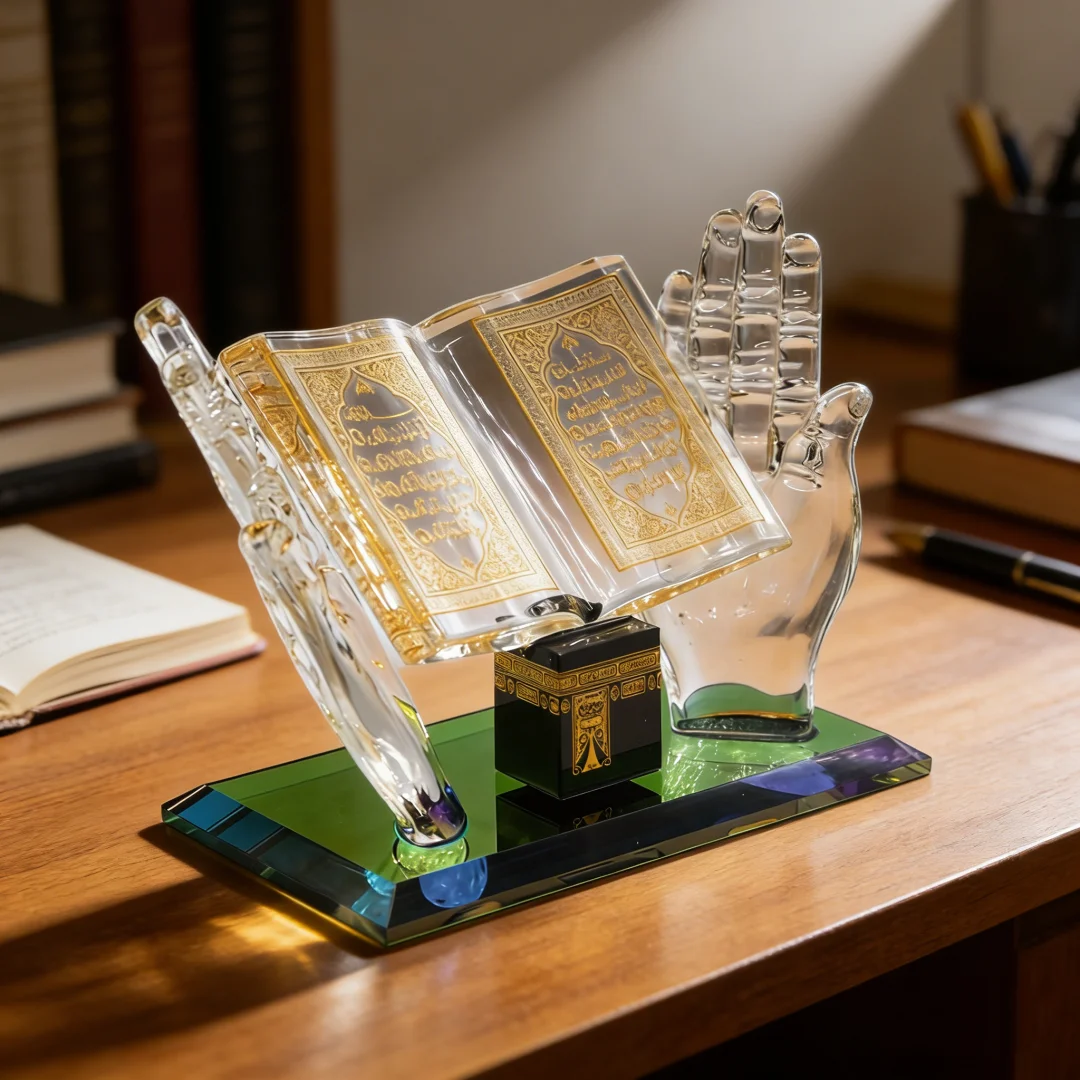 Islamic Decor Model Muslim Crystal Gilded Kaaba Model Architecture Handicraft Crystal Figurines for Car Home Desktop Decoration