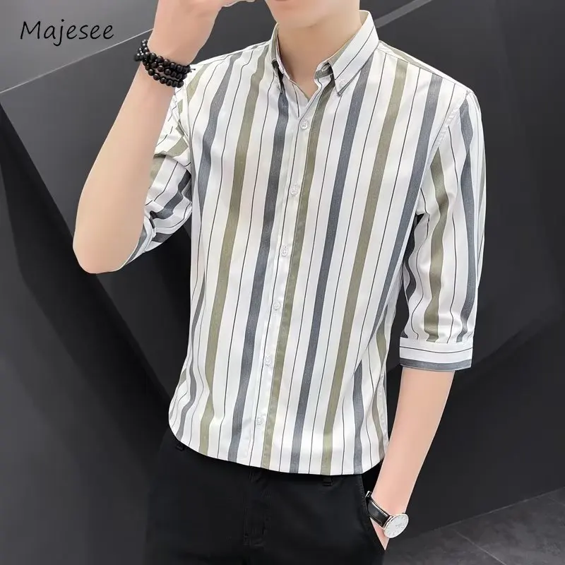 

M-4XL Striped Shirts Men Chic Simple Single Breasted Business Males Tops Thin Summer Korean Style Handsome Popular Clothing Cozy