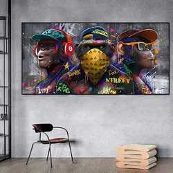 Three Trendy Orangutans Graffiti Wall Art Poster Print Monkey Listening Music Room Decoration Canvas Painting Home Mural Picture