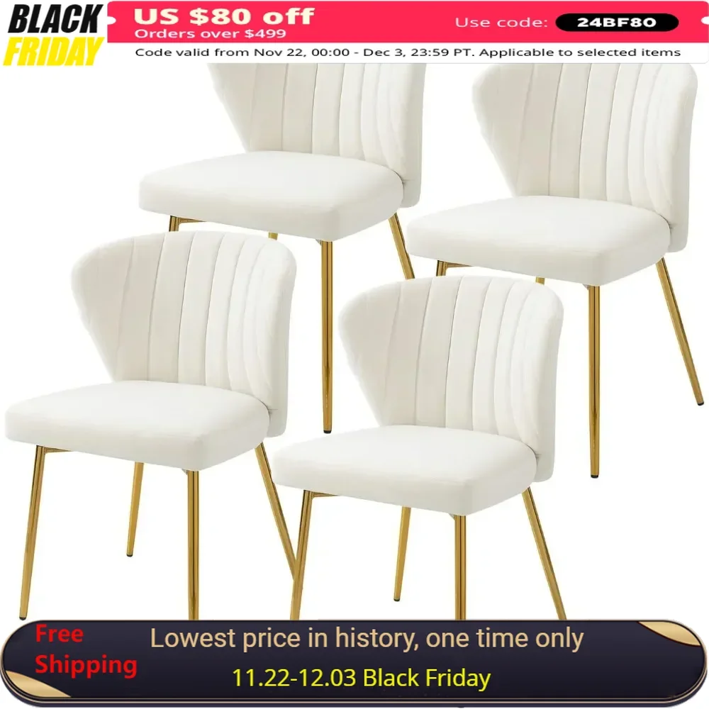 Dining Chair Set of 4 with Golden Metal Legs, Tufted Upholstered hairs, Modern Velvet Dining Chair