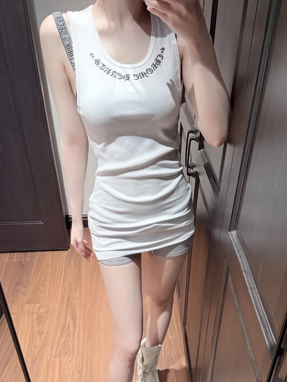 Summer 26SS Printed Dress Sexy Girl Vest Strap Bodycon Skirt round Neck Cotton Breathable Mid-Length Micro-Elastic Casual Wear