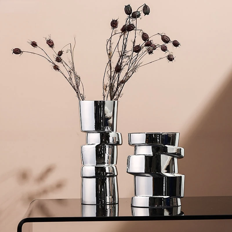 Silver Glass Vase  Geometry Twist Shape Displacement Section Hydroponics Flower Pots Terrarium Decoration Accessories Vases Pots