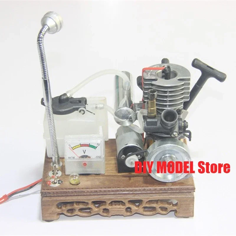 15-level 2-stroke Methanol Engine 12V Low-voltage Generator Set Wooden Belt Mount Oil Tank Boy Birthday Gift