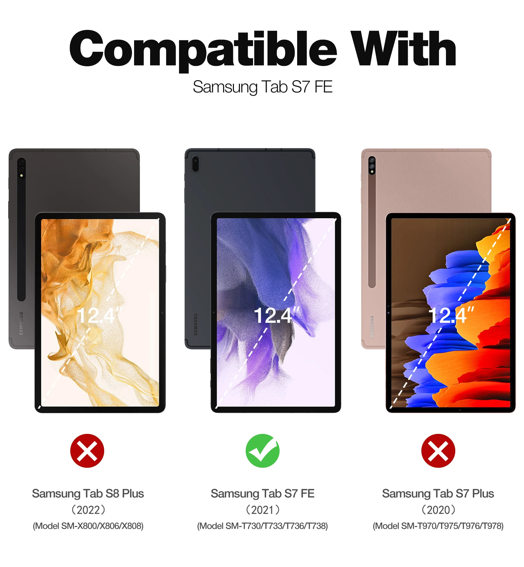 Full-Body Rugged Heavy Duty Case with Pencil Holder Built-in Screen Protector For Samsung Galaxy Tab S7 FE Case 12.4 inch 2021