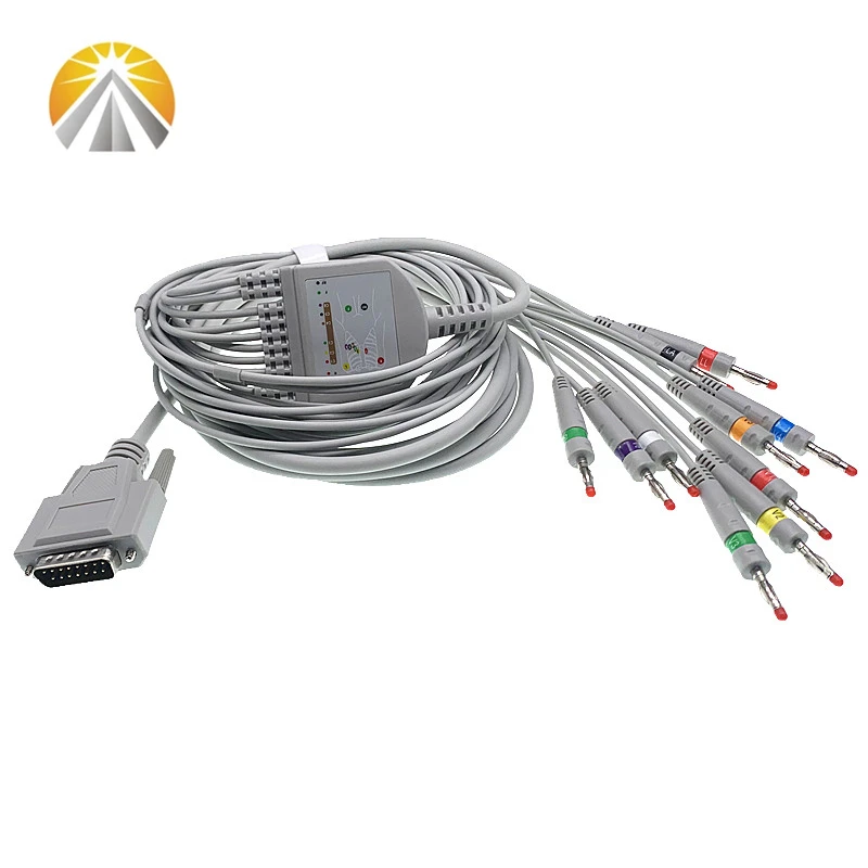 One Piece cabo do ECG, 10 fios de ligação, DB, 15 Pin Plug, Banana 4.0 End, AHA, IEC, AAMI padrão para Nihon Kohden Biocare ECG máquina