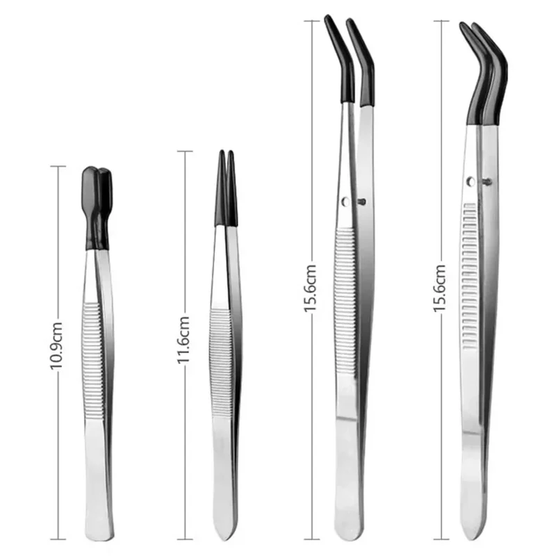3 Set Tweezers with Rubber Tips Kits Stainless Steel Long Industrial Tweezers Bead Stamp Coin Jewelry Tweezer Clip Hand Tools