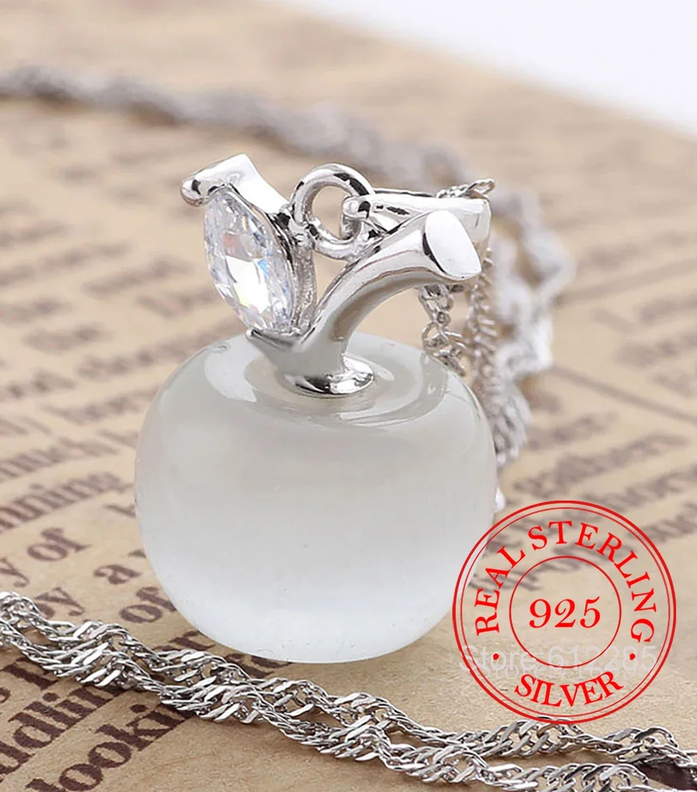 Pink/White Moonstone Necklaces & Pendants For Women 925 Sterling Silver Opal Apple Pendant Necklace Wedding Gift Drop Shipping