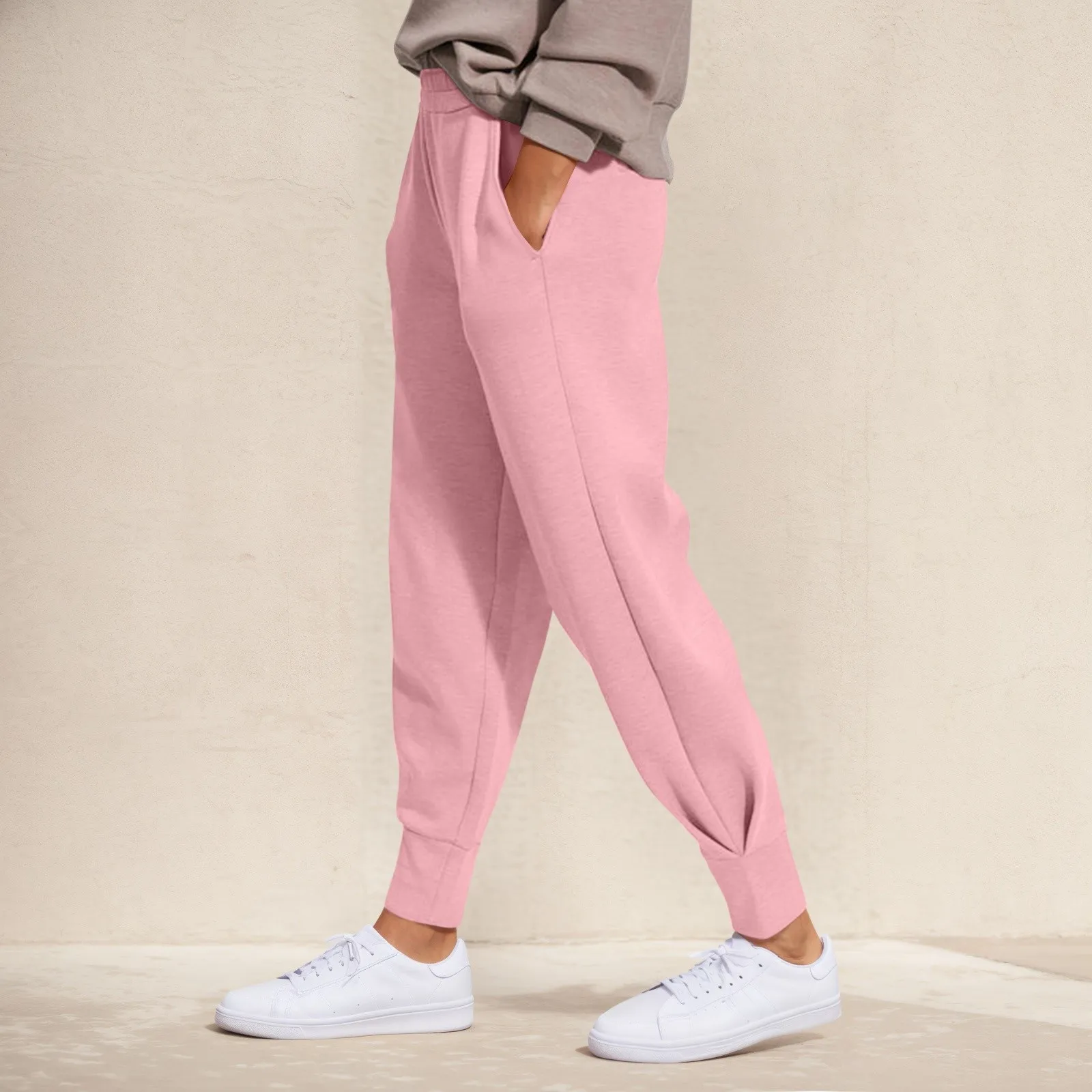 Pantalon de jogging taille haute monochrome pour femme, pantalon de survêtement à poche confortable, coupe adt décontractée, mode automne et hiver