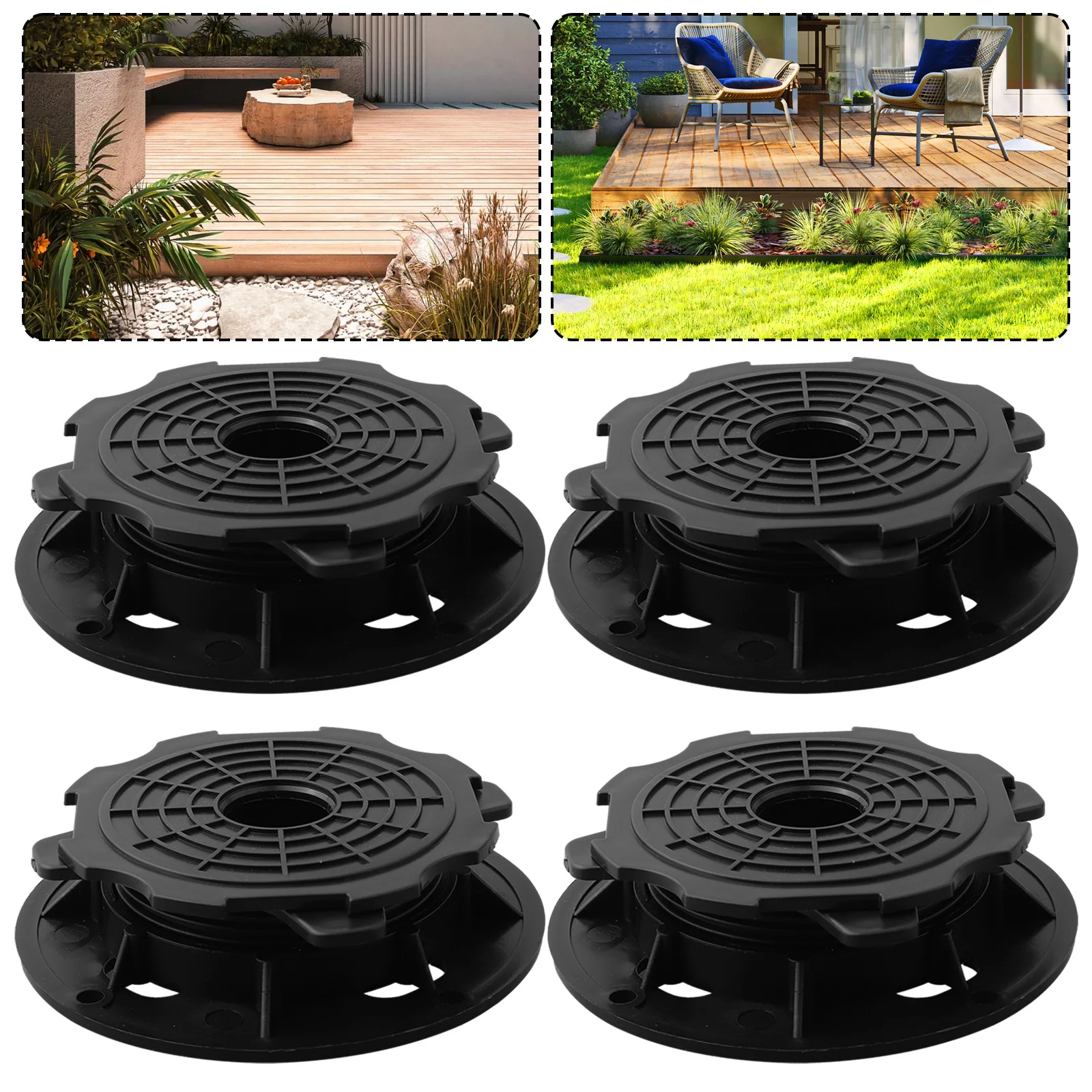 4PC Decking Board Pedestal Bearing Terrace Bearing Boards Adjustable Floor Layer Covering Pedestal Decking Support Pedestal Set