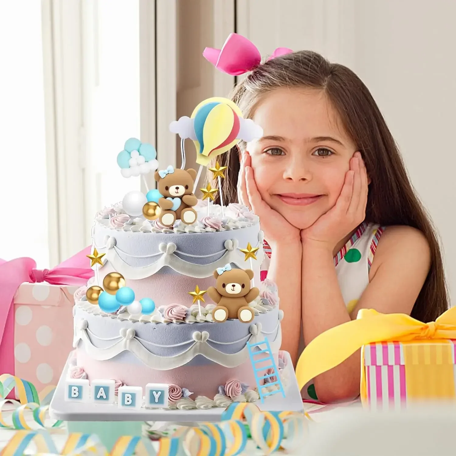 الدب كعكة الديكور توبر للطفل صبي فتاة 1 عيد ميلاد استحمام الطفل الجنس تكشف الزفاف DIY لوازم الحفلات