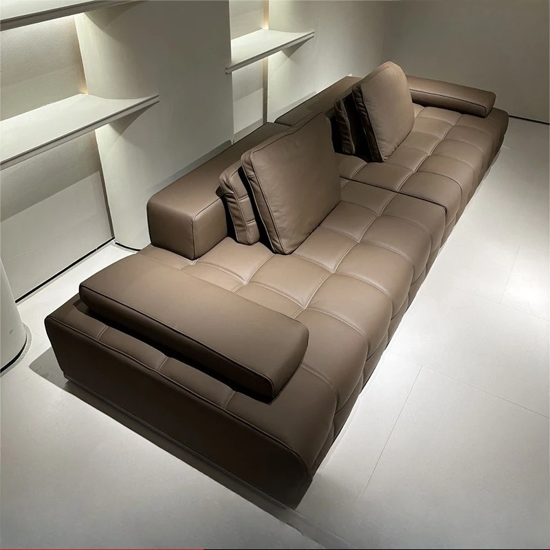 

Sofa straight row first floor leather Italian minimalist villa large flat horizontal hall super deep sitting width module