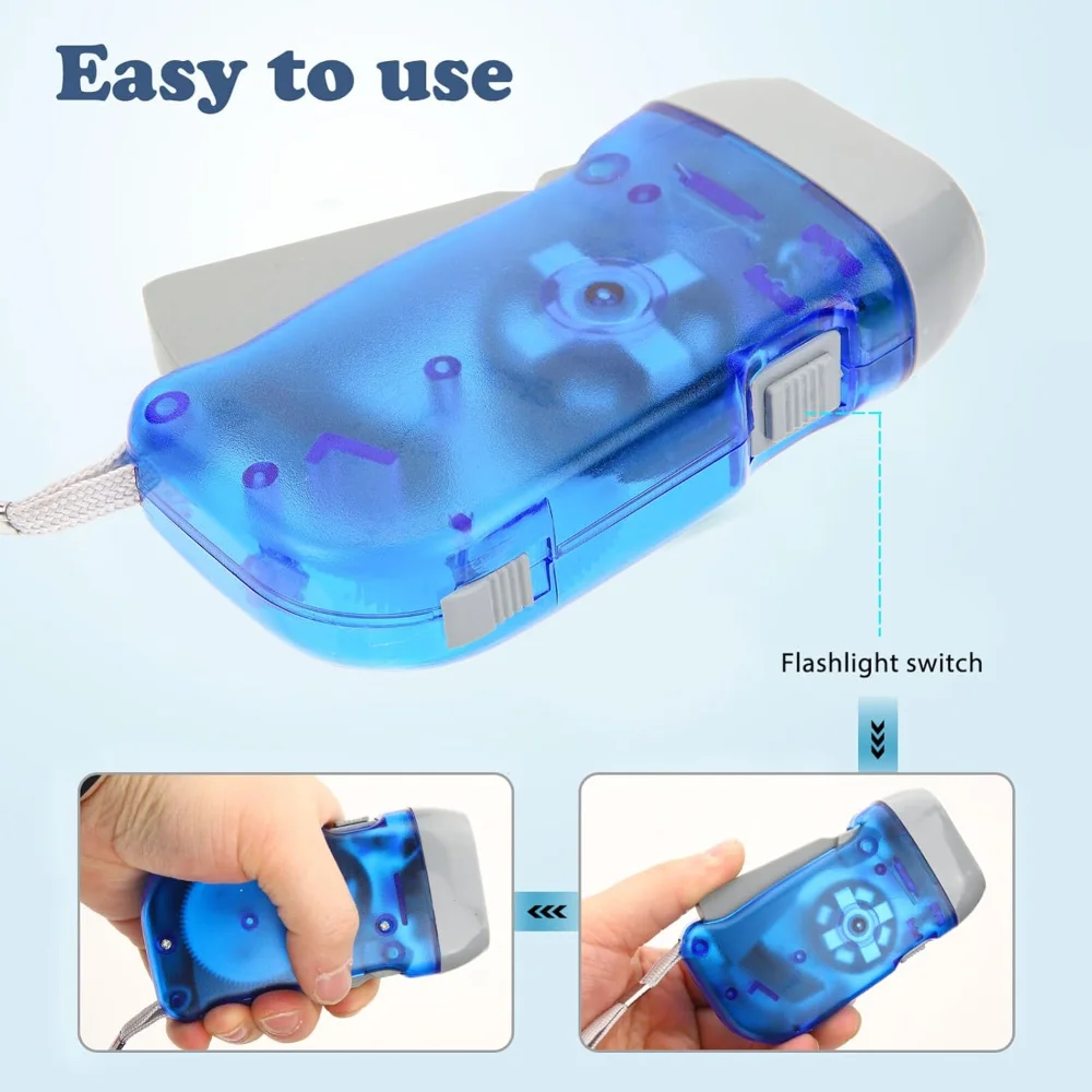 Small Flashlight Hand Crank 3Pcs Hand Held Crank Emergency Flashlights Camping, , Car Portable Flashlight for Hiking, Outdoor Sp