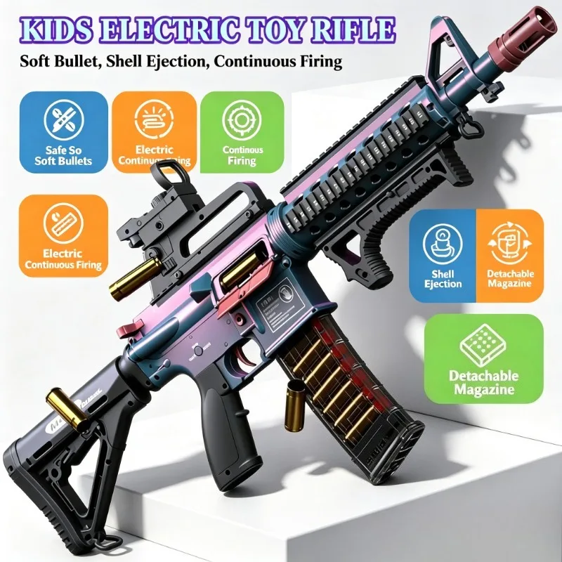 2026 Children's Electric Continuous Firing Throwing Shell M416 Soft Bullet Toy Gun Outdoor Shooting Games Assault Rifle Model