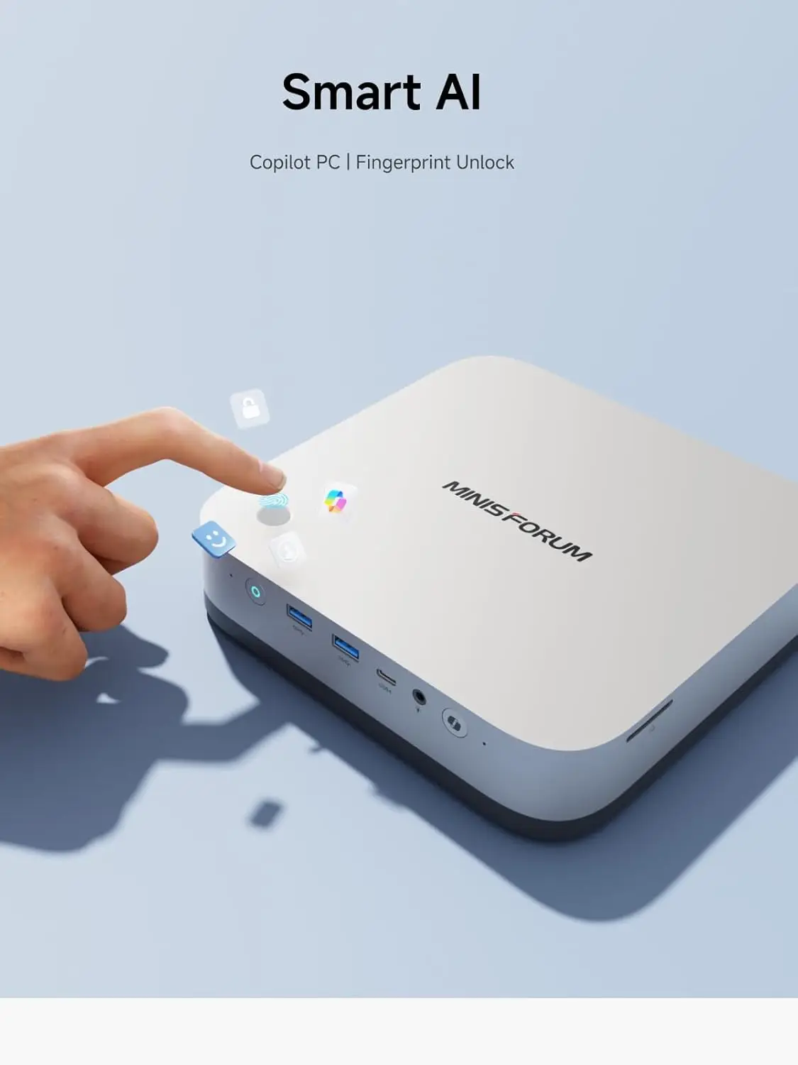 كمبيوتر MINISFORUM AI X1 Pro AMD AI 9 HX 370 بصمة الإصبع + PC 128GB 4TB WiFi7 BT5.4 مدمج 135 وات OCulink للتخزين الشامل AI