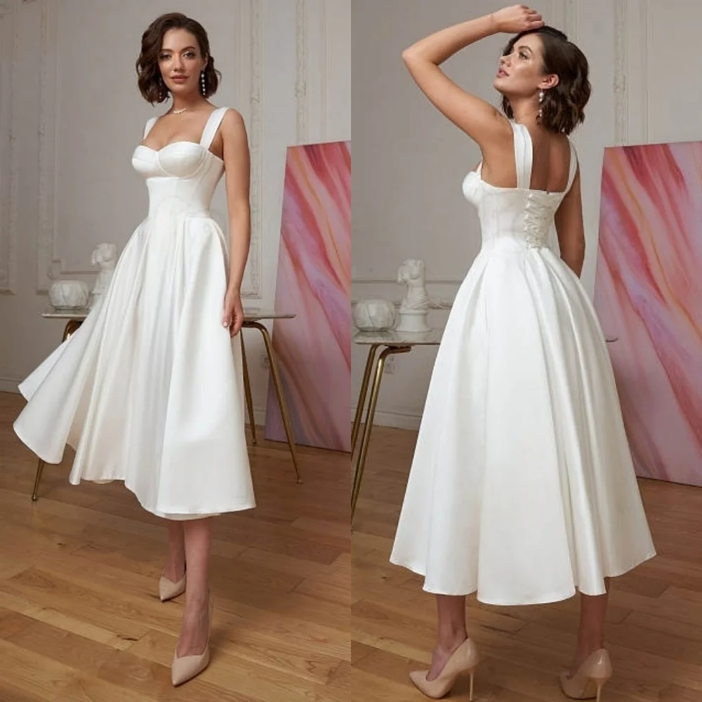 

Customized Formal White Satin Evening Dress Modern Strapless Cap Sleeve Prom Dress Court Lace Up Back Special Occasion Gowns
