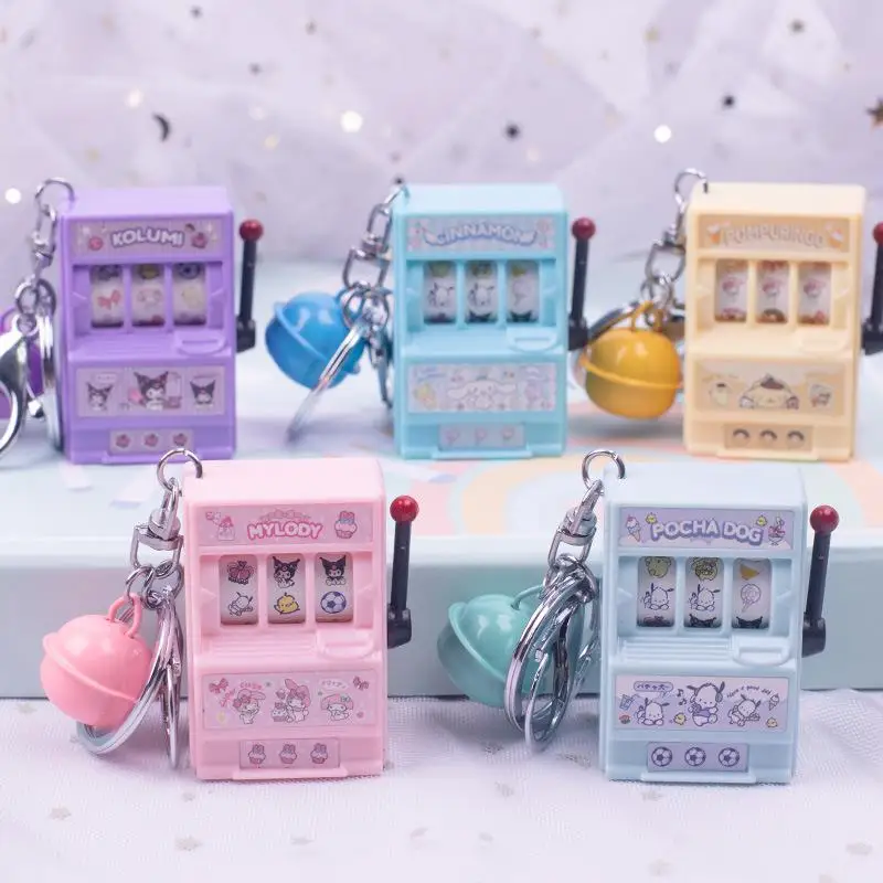 Lucky Jackpot Sanrioed Mini Fruit Slot Machine Key Chain My Melody Kuromi Cinnamoroll Keychains with Bell Funny Toys Kids Gift