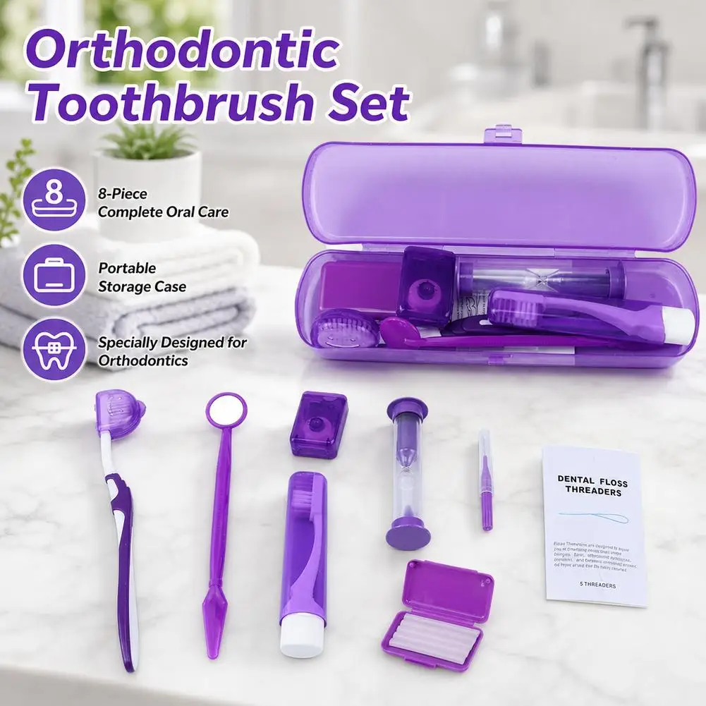 Orthodontic Brush Set Interdental Brush Protection Wax Teeth Cleaning Set Eight Piece Set Convenient Travel Toothbrush Set 2026