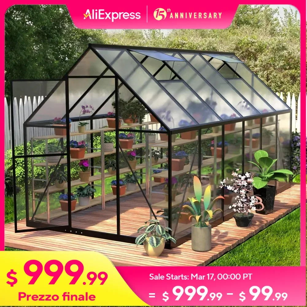 6 X 12 FT Greenhouses Heavy Duty Polycarbonate Greenhouse Greenhouse Kit with Aluminum Frame Hot Green House