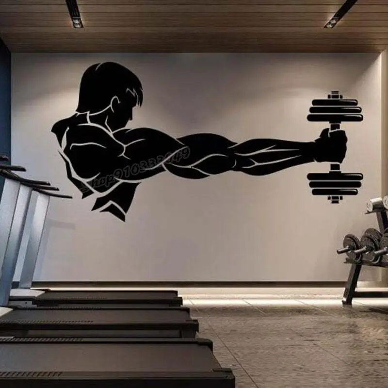 Calcomanía de vinilo para pared para gimnasio, entrenamiento atlético, gimnasio, Logo muscular, Fitness, bestia, barra, culturismo, pegatina de pared saludable para decoración de gimnasio B264