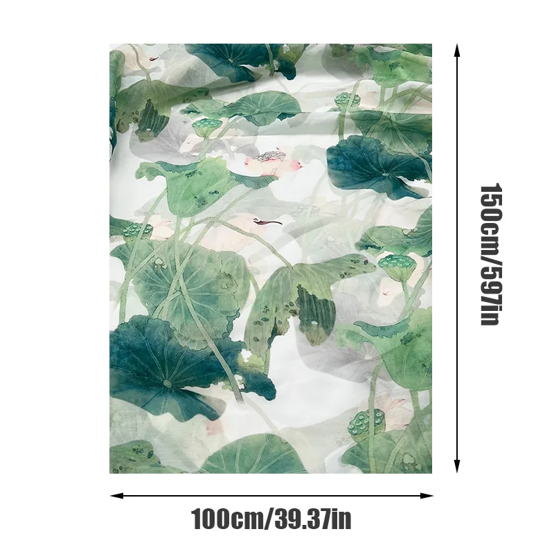 1.5m Width Chinese Classical Lotus Pattern Printed Chiffon Fabric DIY Hanfu Skirt Ancient Costume Dancing Dress Sewing Material