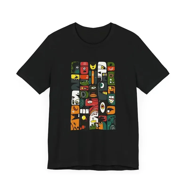 

Camiseta con caras abstractas - Camiseta con diseño de arte geométrico colorido - Camisa gráfica única y moderna - Regalo perfec