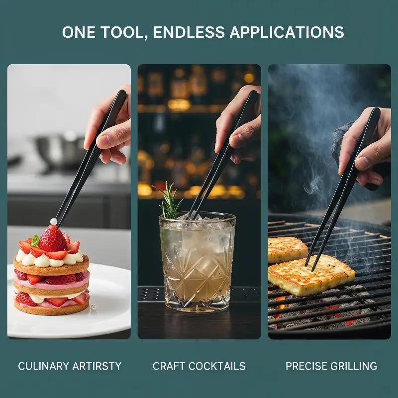 

3/5/6 Pcs Kitchen Tongs, Stainless Steel Culinary Plating Tweezers BBQ Tongs - Food Styling Baking Decor